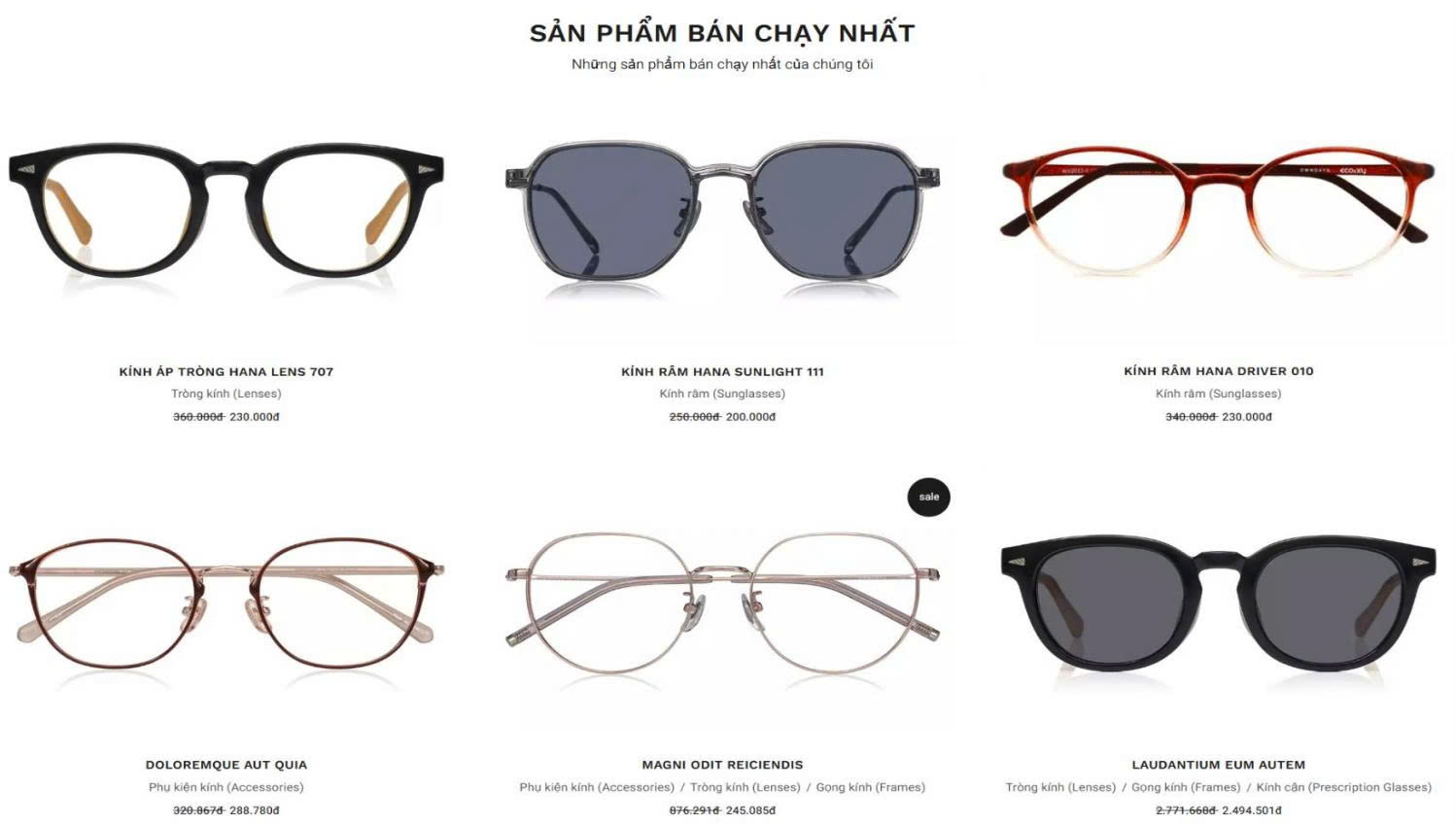 Website mua sắm kính mắt thời trang Hana