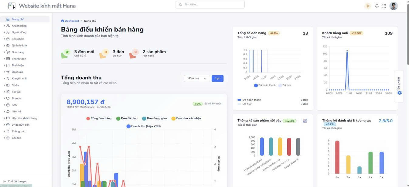 Website mua sắm kính mắt thời trang Hana