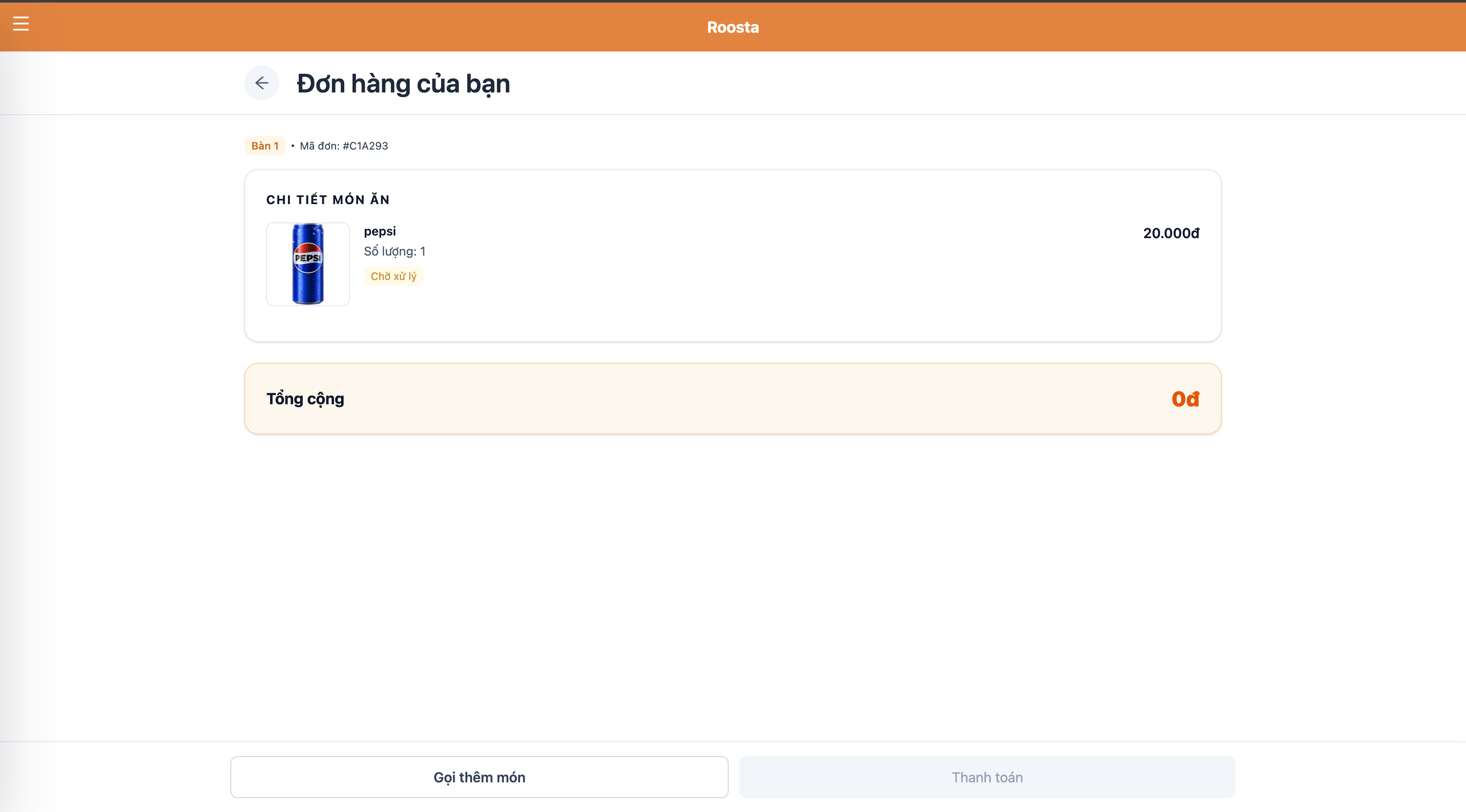 Website gọi món trực tuyến nhà hàng Roosta