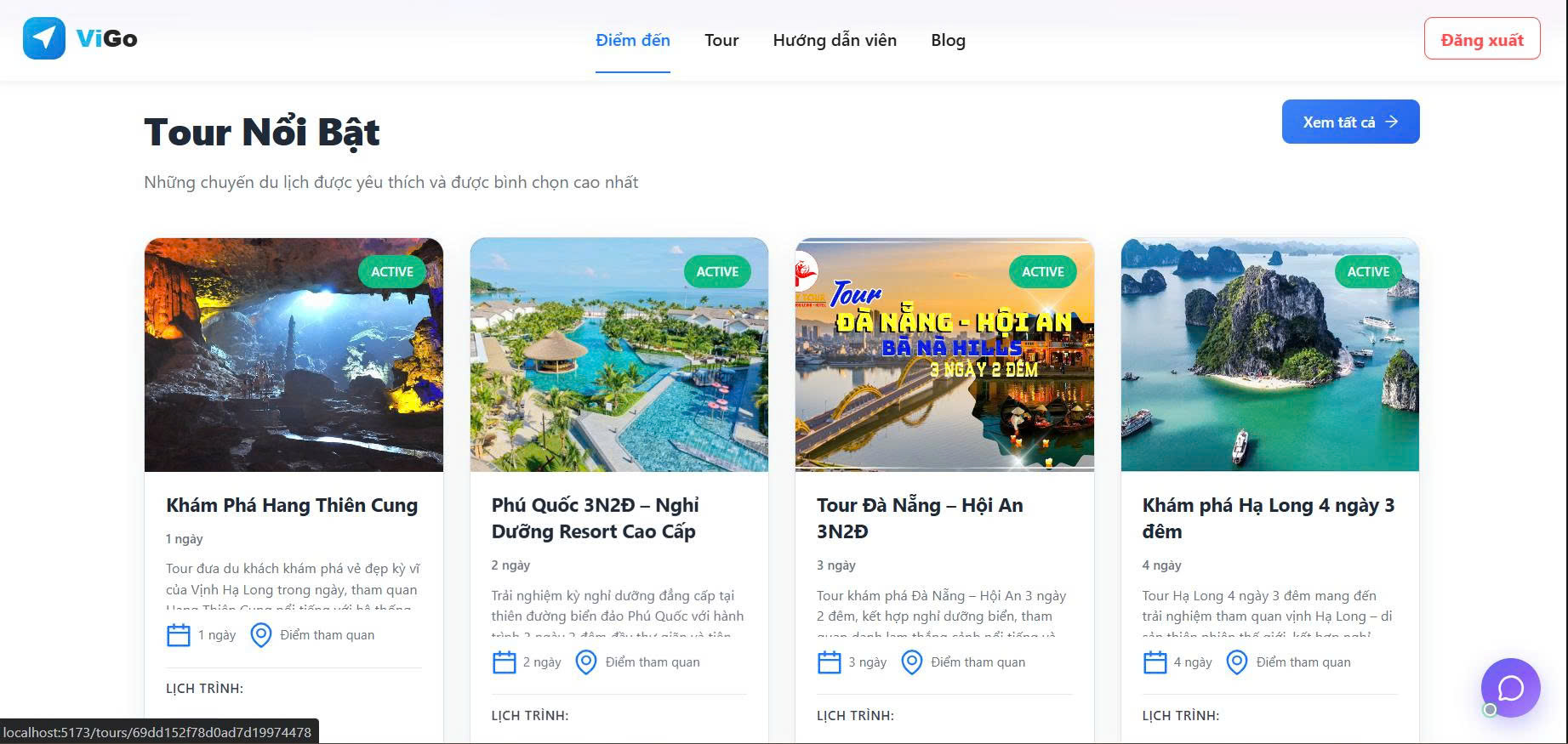 Website quản lí tour du lịch ViGo